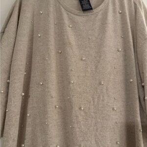 Chelsea & Theodore Beige Sweater with Pearl Accents